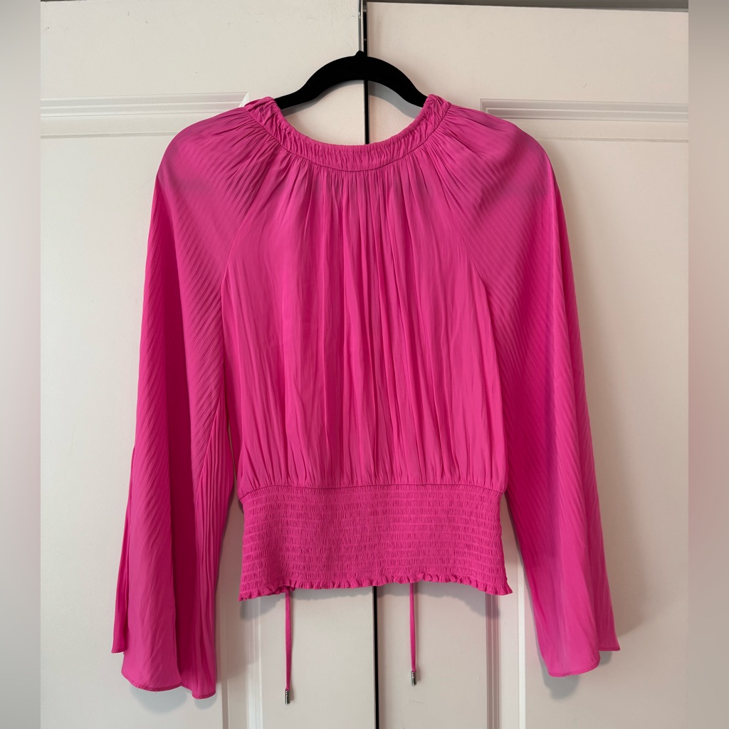Ramy Brook Long Sleeve Open Back Fuchsia Pink Blouse Sz Xs